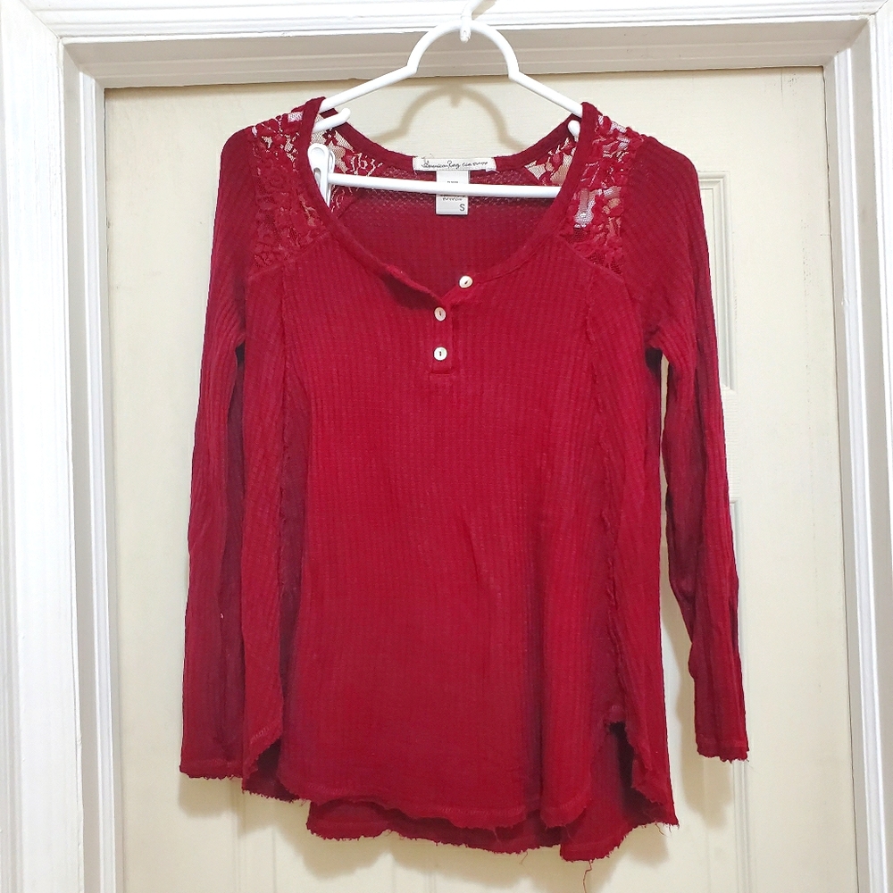 American Rag Lace Shoulder Top